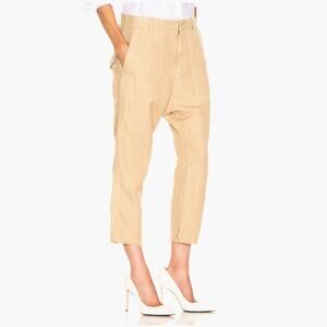 Nili Lotan 2 Slouchy LINEN Luna Pants $395 Drop Crotch Cropped Desert Sand NWT
